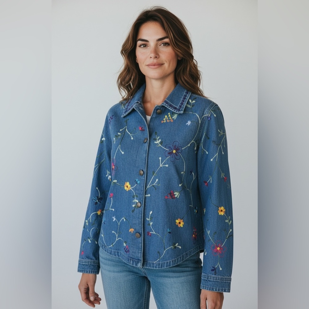 Studio Works, women, ladies, cotton embroidered jacket to 2X excellent condition